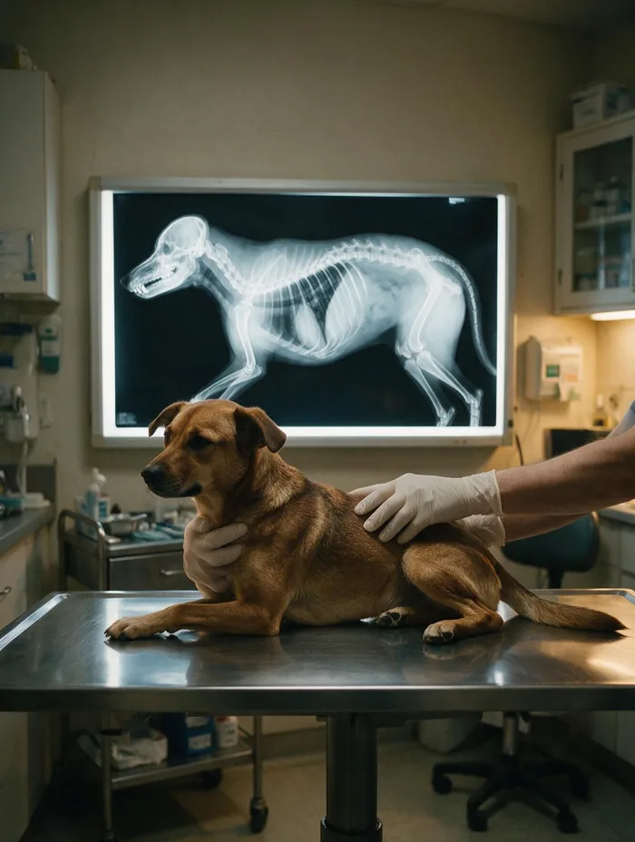 Un perro tranquilo mientras se lee su radiografía